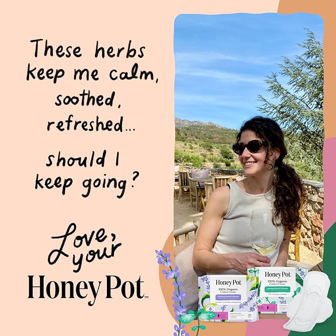 The Honey Pot Company - 64ct - Herbal Pads for Women - Super w/Wings - Infused w/Essential Oils for Cooling Effect, Organic Cotton Cover, & Ultra-Absorbent Pulp Core - Feminine Care
