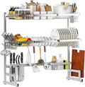 PUSDON Over Sink Dish Drying Rack Stainless Steel, Adjustable Large Dish Drainer for Storage Kitchen Organization Silver 3 Tier - Standard(34"-46")