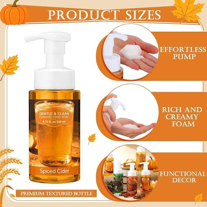 6 Pack Autumn Foaming Hand Soap with Pump Care Moisturizing Liquid Fall Scented Foam Hand Wash Party Favor for Seasonal Home Decor and Gifting 8.75 Fl. oz