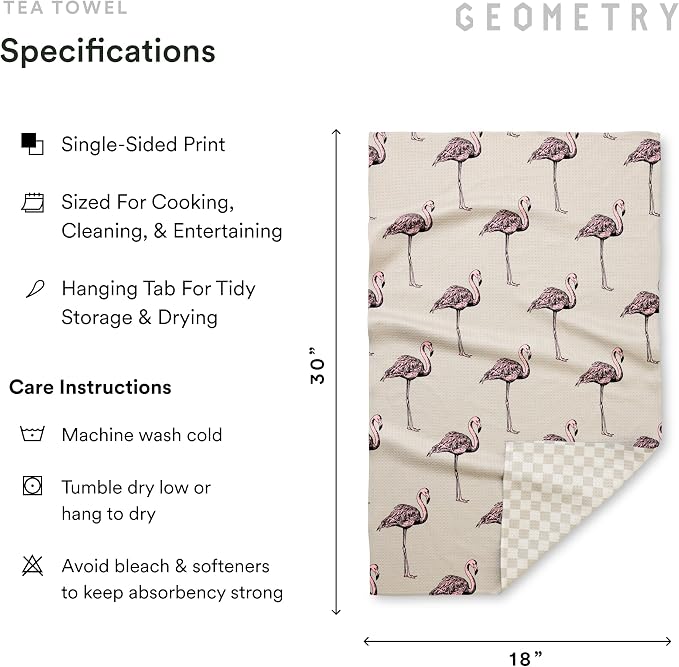 GEOMETRY Tea Towels – Spring & Summer Collection – Quick-Dry, Ultra-Absorbent, Reusable Microfiber Kitchen Towels for Drying & Cleaning - Flamingo Dance - 1 Pack