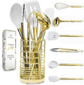 Gold Kitchen Utensils, 7-Piece Silicone Kitchen Utensils Set with Utensil Holder, White and Gold Kitchen Accessories, Luxury Kitchen Accessories for Modern Kitchens