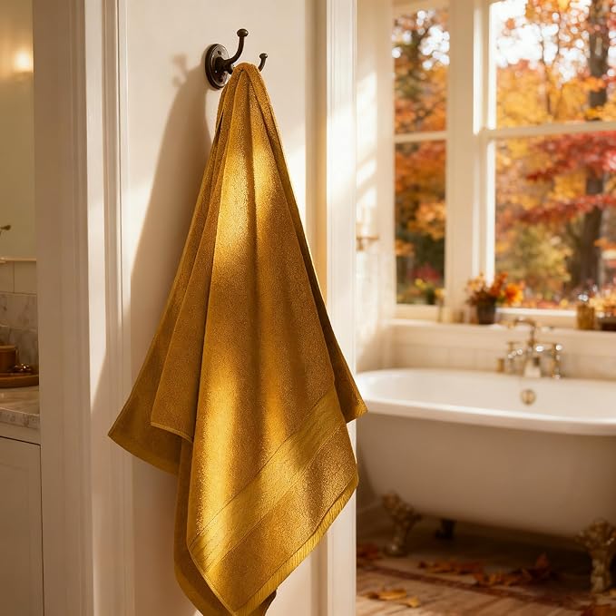 COZYART Luxury Bath Towel Set 6 Pcs, Gold 100% Turkish Cotton 650 GSM | OEKO-Tex 100 Certified Zero Twist Ring Spun, Soft Absorbent Quick Dry, Plush Fluffy, Breathable Hotel Quality for Daily Use