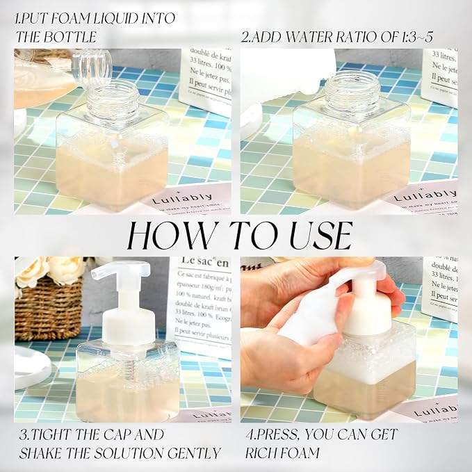 Domensi Foaming Soap Dispenser 8.5 oz Foam Pump Bottle Bulk Empty Travel Foaming Dispenser Refillable Hand Soap Plastic Pump Bottle Travel Clear Container for Bathroom Vanities(12 Pcs,White)