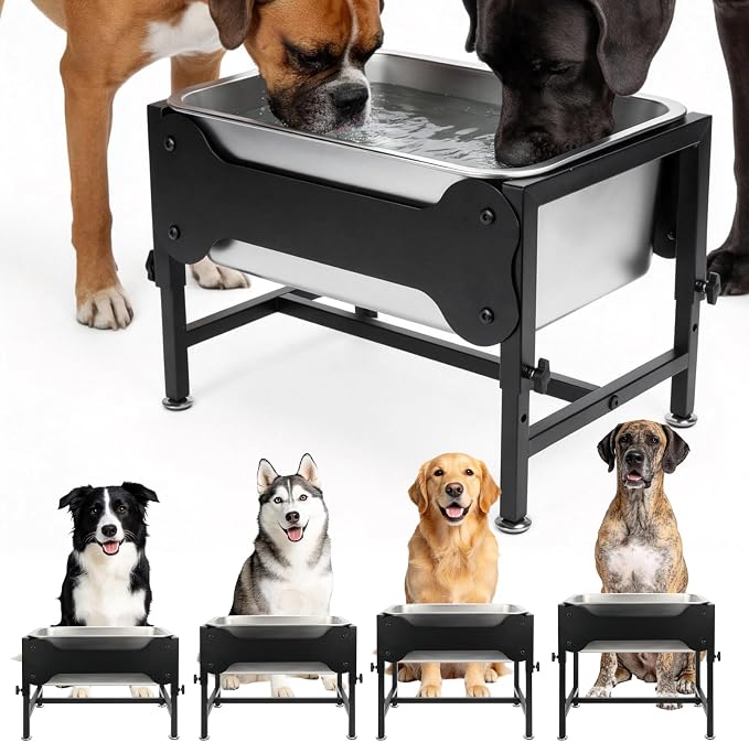 YUEPET Outdoor Elevated Dog Water Bowl, 4 Gallon Bowl for Large Dogs | 4 Gallon Stainless Steel Bowl, 4 Heights, Raised Stand, Food and Water Use, Easy Assembly, Raised Drinking Height, Large Dogs