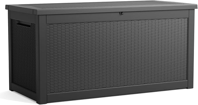 DRATO 320 Gallon Deck Boxes Outdoor Waterproof, Lockable Outdoor Storage Box for Patio Furniture Pool Supplies Garden Tools, Weatherproof Resin Storage Box for Backyard (Black, 320 Gallon)