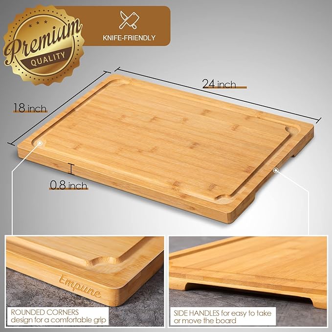 3XLarge Cutting Board, 24" Bamboo Cutting Boards for Kitchen with Juice Groove and Handles Kitchen Chopping Board for Meat Cheese board Heavy Duty Serving Tray, 3XL, Empune