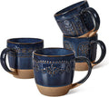 Artena Ceramic Coffee Mugs Set of 4, 16oz Embossed Large Latte Mugs Coffee Cups with Handle for Tea, Latte, Cappuccino & Cocoa, Milk Dishwasher & Microwave Safe, Blue (Multiple Patterns)