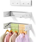 ZMBESUP Upgrade Small Wall Mounted Drying Rack with 4 Hooks, 23.6" Compact Foldable Laundry Rack for Apartment, Space Saving Collapsible Design, Includes Template for Small Bathroom & Balcony (White)