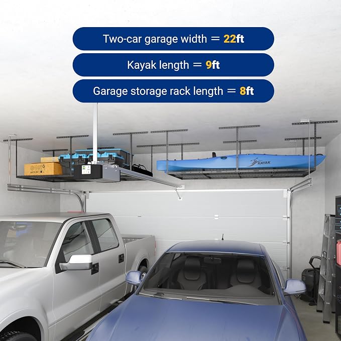 FLEXIMOUNTS 4x8 Overhead Garage Ceiling Storage Rack Adjustable, Hammertone | 750lbs Weight Capacity, 22"-40" Adjustable Organization System, Heavy-Duty Metal Ceiling Racks, Classic Series