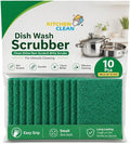 ™ 10 Pcs Small Kitchen Scrub Pads | Dish wash Scrubber | Non Scratch - Durable - Long Lasting | Clean Shine Brite Utensils Scrub Pads (Green, Small 3x4 inch, Pack of 10 Pcs)