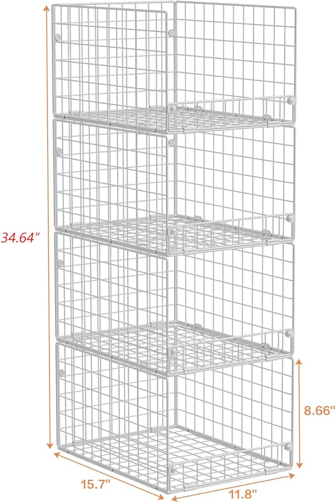 Yociyoga Stackable Closet Organizers and Storage - 4-Tier Stackable Storage Bins, Foldable Closet Shelf Organizer Basket, Clothes Organizers Shelves for Organizer System(Patent 30022416)