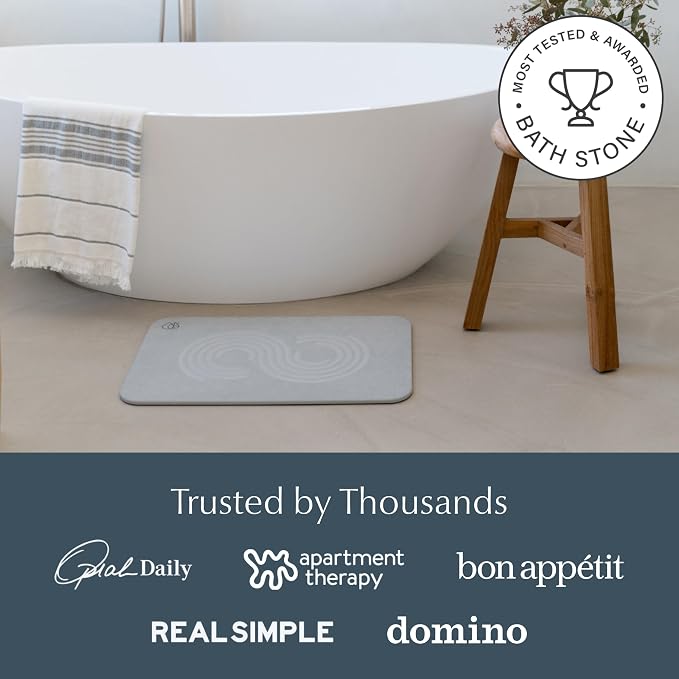 Dorai Home Stone Bath Mat - Premium Diatomaceous Earth Bath Floor Mats with Non-Slip Base, Fast-Drying Modern Shower Mat for Bathroom | Zen Ash - 23.6"x15.4"