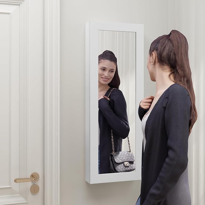 Slim White 180° Swivel Ironing Board Cabinet with Mirror Door | 3.8''W|Assembles in 15 Minutes|2 Clothes Hooks|Magnetic Door|Space‑Saving Hidden Design