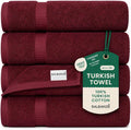 SALBAKOS 4-Piece 100% Turkish Cotton Bath Towels, 27x54 inch, Wine | Standard Size, 630 Gsm Thick Super Soft Highly Absorbent Quick-Dry Bathroom Towel, Premium Hotel & Spa Quality Made in Turkey
