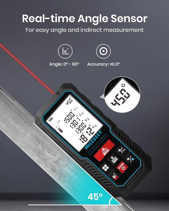 MILESEEY Laser Measurement Tool, 229Ft Laser Measure with Digital Angle Level, Laser Tape Measure with Phone App, Record Data and Make Your own Sketch Support Hand-Drawn Plan/Draw on Picture