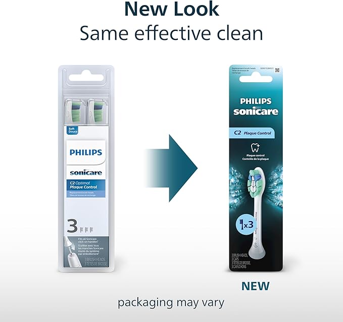 Philips Sonicare C2 Plaque Control - Genuine Replacement Electric Toothbrush Heads, White, 3 Pack, HX9023/65