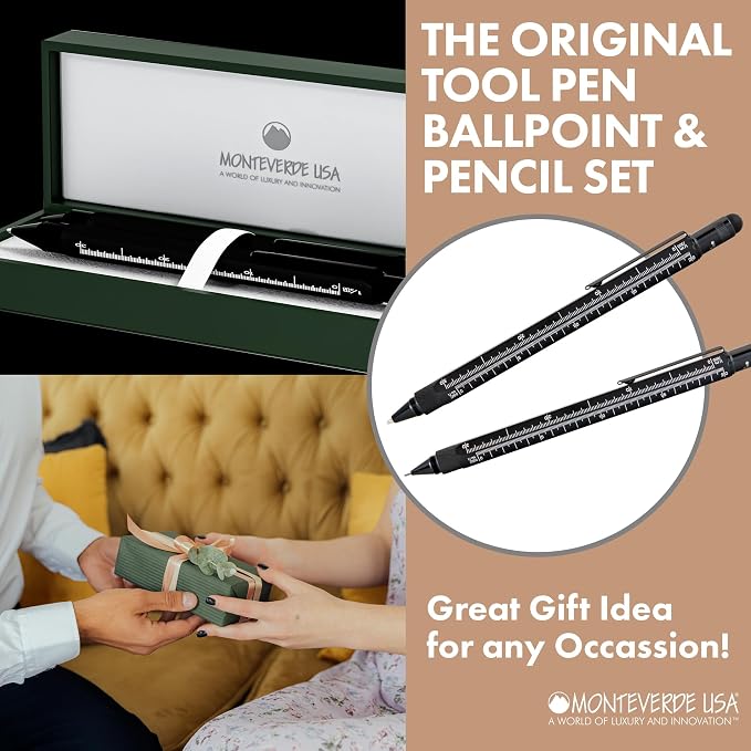Monteverde One Touch Tool Set Ballpoint Pen with Stylus Black + Tool Pencil – Original Multifunction Pen Set from the Exclusive Collection – Ideal Gift for Professionals (MV35458)