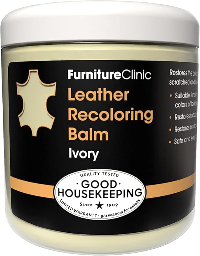 Furniture Clinic The Original Leather Recoloring Balm | Ivory Leather Dye | Repair Scratched, Faded, & Worn Leather | Restore Your Leather Couches, Sofas, Car Seats, and Furniture | 250 ml / 8.5 fl oz