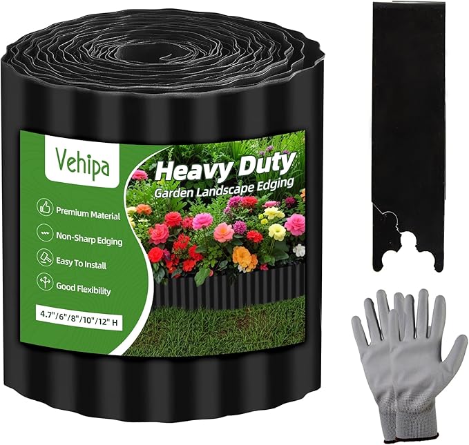 Vehipa Corrugated Garden Edging for Landscaping 6" x 60 Ft Metal Black | Garden Landscape Edging for Flower Bed, Lawn Border Landscape for Garden, Yard DIY