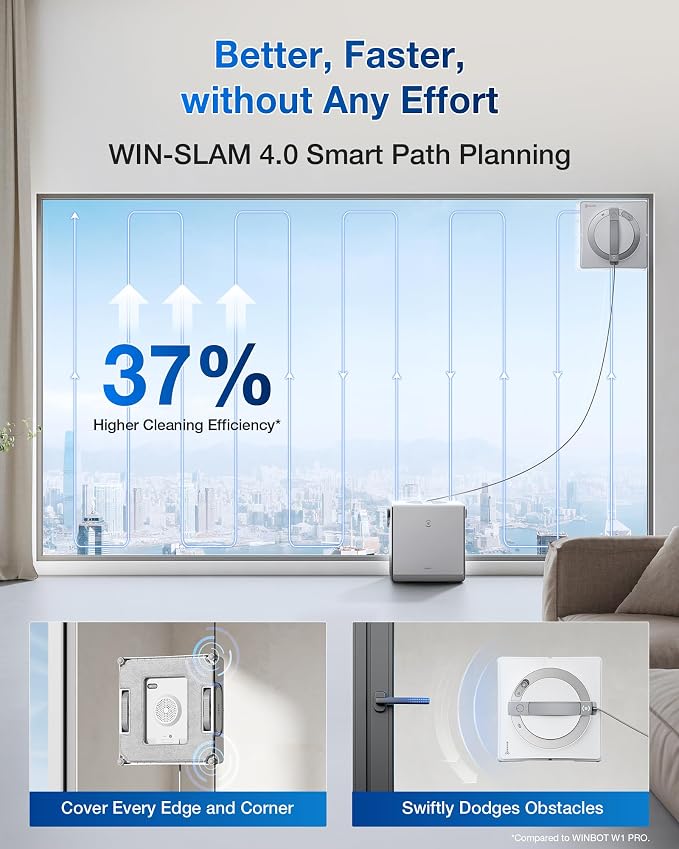 ECOVACS WINBOT W2 PRO Omni Portable Window Cleaning Robot with Multi-Functional Station, Charging While Working, Intelligent Cleaning with Triple Nozzle Water Sprayer, 12-Level Protection