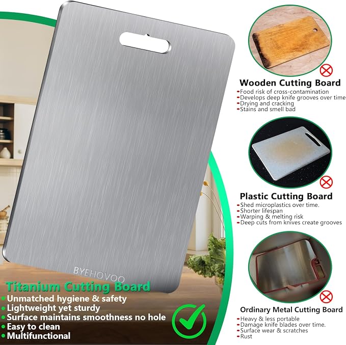 Titanium Cutting Board for Kitchen Set of 3,100% Pure Titanium Cutting Boards Double Sided Non-Toxic Hygiene Dishwasher-Safe Food Grade Metal Chopping Board for Meat,Fruit & Vegetables