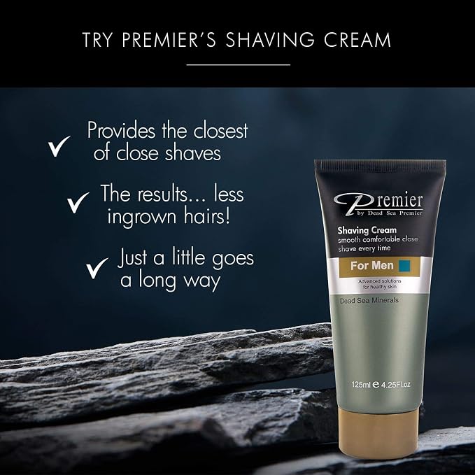 Premier Dead Sea Men's Care Kit - 3 x 4.2 fl oz | Nourishing Cream, Shaving Cream & Facial Cleanser - Gentle, Anti-Wrinkle, firming, Sensitive Skin, Daily Use