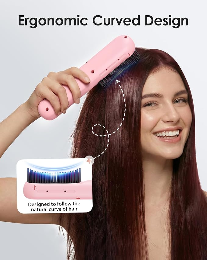 Cordless Hair Straightener Brush with Charging Dock, Portable Travel Hair Straightening Brush with 300M Negative Ions, 10,000mAh Battery, Fast Heating Anti-Frizz Ionic Styling Comb for Women