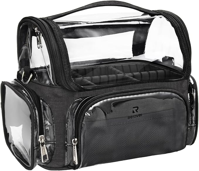 TANTO Clear Makeup Brush Case,Stand-up Makeup Cup Large Cosmetic Organizer Holder Professional Makeup Artist Travel Case with Adjustable Divide&Strap (02-Black（X Large）)