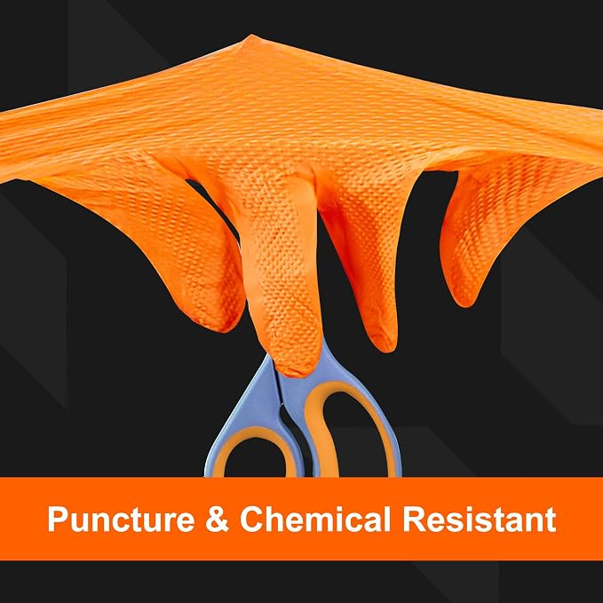 GLOVEWORKS HD Orange Nitrile Disposable Gloves 8 Mil Raised Diamond Texture 1000