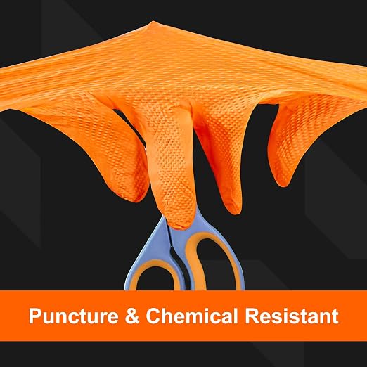 GLOVEWORKS Orange Nitrile Work Gloves, 8 Mil Disposable Heavy Duty, Raised Diamond Grip Mechanic Glove, XL, 4 Cases of 1000