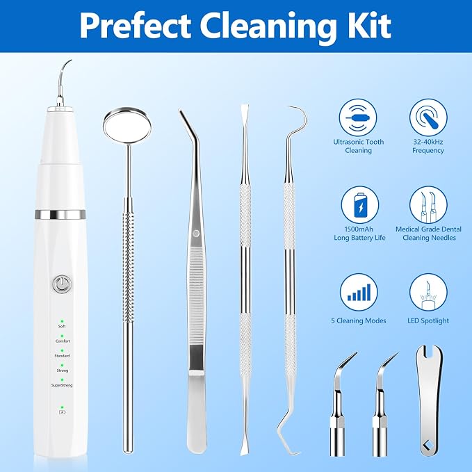 Ni-SHEN Dog Plaque Remover for Teeth，Pet Ultrasonic Tooth Cleaner，Teeth Cleaning Kit -Tartar Remover for Teeth Stains for Dogs and Cats (White)