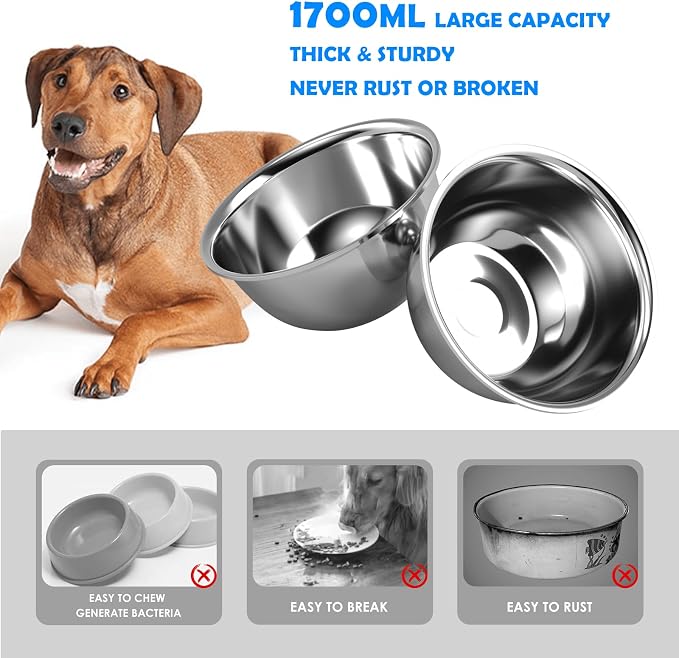 SHAINFUN Elevated Dog Bowls with Mat for Medium Large Dogs, Raised Dog Bowl Stand with 2 Stainless Steel 58oz Bowls, Tall Dogs Food Water Bowl Holder