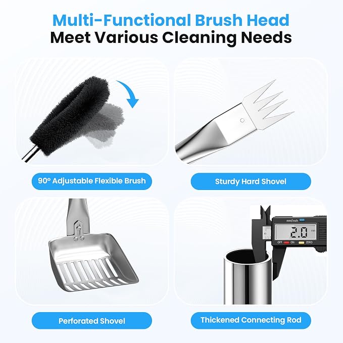 12 FT Gutter Cleaning Tools from Ground, with Shovel & Brush for Outdoor | Includes a 180° Adjustable Turning Head, Anti-slip Keel Belt, No Ladder Needed, Multi-purpose, Made of Stainless Steel.