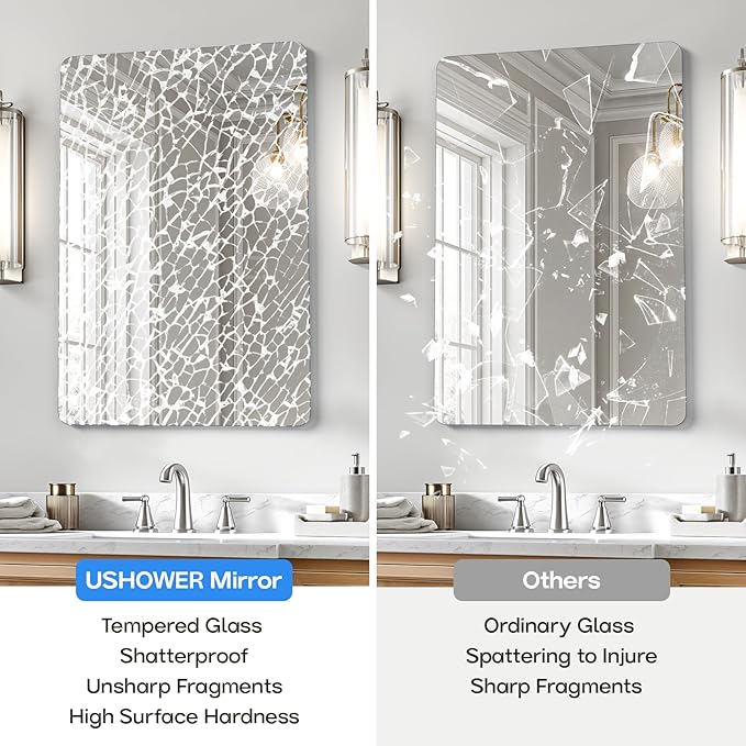USHOWER 2-Pack Frameless Bathroom Mirrors for Over Sink, 24x36 Inch Rectangular Vanity Mirror with Rounded Corner, Shatterproof Mirror for Vanity, Bedroom, Entryway Upgraded & Remodel