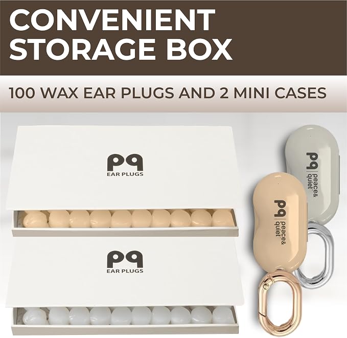 Peace&Quiet PQ 100 Wax Ear Plugs for Sleeping - Silicone Wax Earplugs for Sleeping and Swimming, Gel Ear Plugs Noise Cancelling, Sleeping Earplugs, Sound Blocking 32 Db (100 Pillows), White/Beige