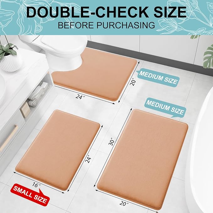 Smiry Memory Foam Bath Mat 24x16, Extra Soft and Absorbent Bathroom Mats, Non Slip Washable Carpet for Floor, Shower and Tub, Peach