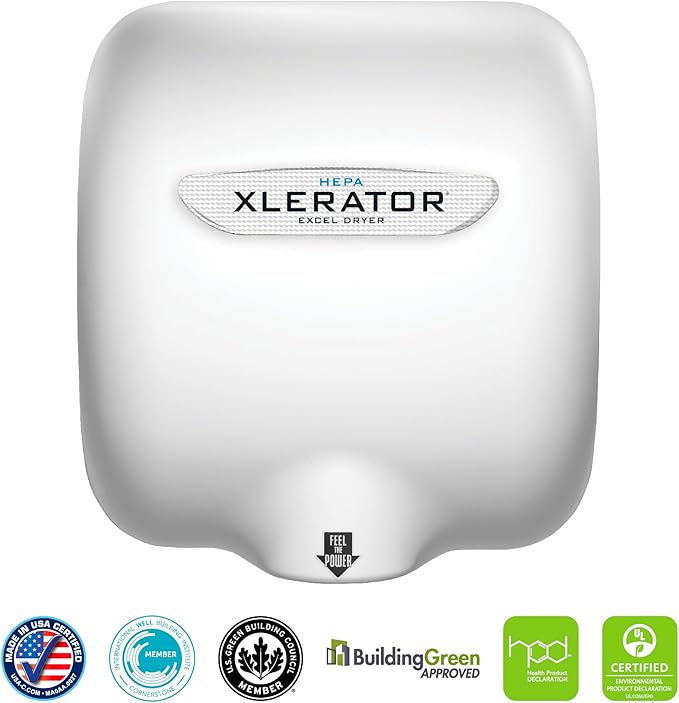 XLERATOR Hand Dryer with Electrostatic HEPA Filtration (eHEPA), High-Speed, Touchless, 110 Volts, XL-BW-H-110V