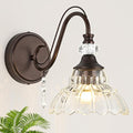1 Piece Oil Rubbed Bronze Finish Wall Sconce, 1-Light Modern Wall Sconce with Hanging Crystal Accents and Flower-Shaped Clear Shades for Bathroom Bedroom Living Room,Modern Vanity Light