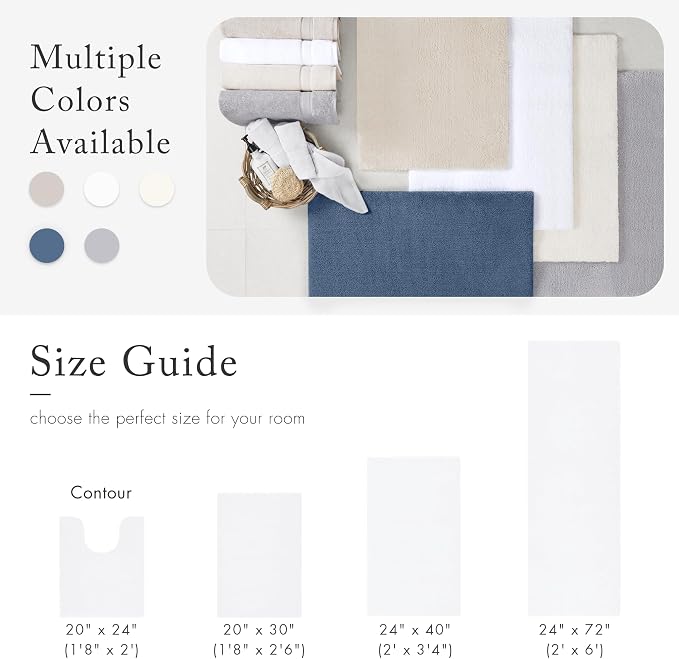 MADISON PARK SIGNATURE Marshmallow Bathroom Rug Non Slip, Luxrurious Plush Mat, Absorbent, Quick Dry, Spa Design Bath Room Décor, 24x72, White