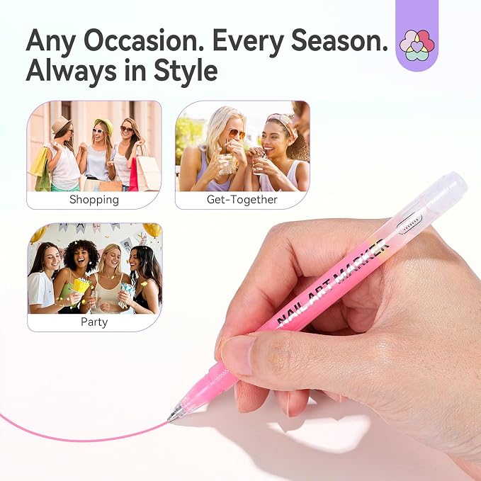 SAVILAND Nail Art Pens Set: 12 Colors Quick-Drying Ballpoint 3D Nail Polish Pens Paint Markers for Nail Art Painting, Dotting, Liner & Detailing Design, Beginner-Friendly DIY Manicure Tools Kit