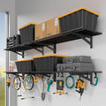 Jusgym 4-Pack 1.5x4ft Garage Shelving Wall Mounted, 1.5 x 4' Heavy Duty Garage Storage Shelves with Hooks, 1000LB Capacity