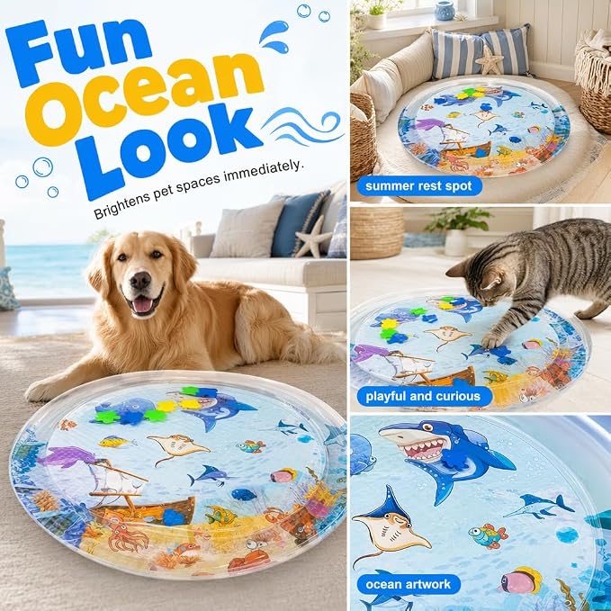 Cat Water Mat with Fish, 2026 New Interactive Cat Mat, Cat Mat for Indoor Activity, Portable Pet Water Play Mat for Cats and Dogs，A：Large,39"