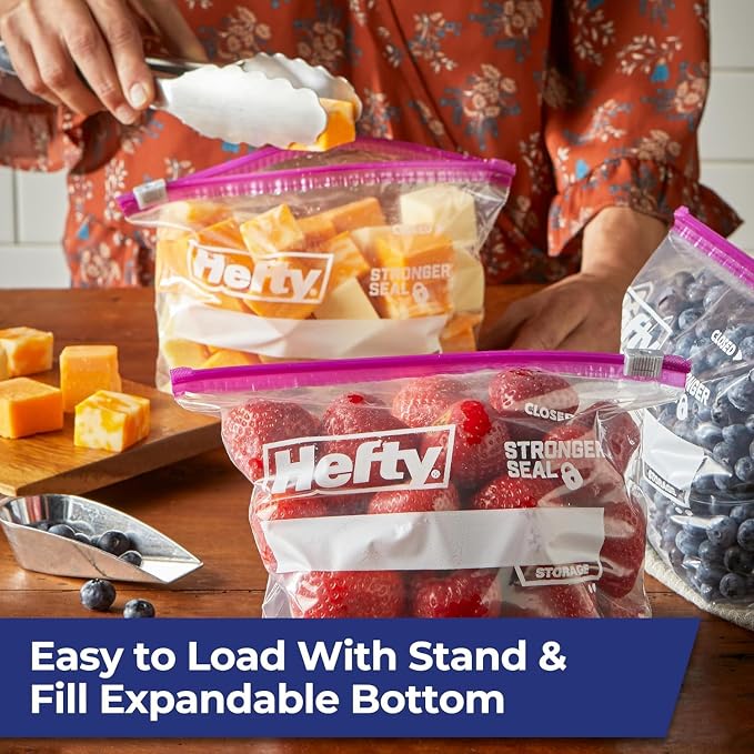 Hefty, 1 Hefty Slider Bags, Quart, 20 CT, 1 Freezer Slider Bags, Quart, 15 CT, 1 Freezer Slider Bags Gallon, 25 CT, 1 Slider Bags Half Gallon, 32 CT (Variety Pack)