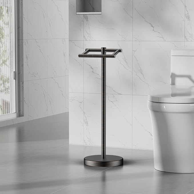 FORIOUS Toilet Paper Holder Wall Mount, Stainless Steel Rustproof Double Post Pivoting Tissue Roll Holder for Bathroom, Commercial Toilet Paper Dispenser Toilet Paper Stand, Oil Rubbed Bronze