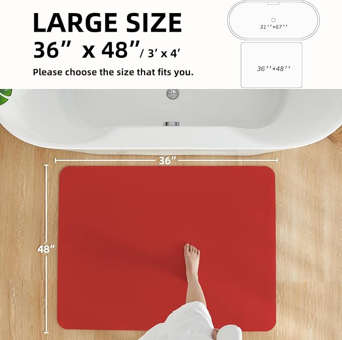 TYUU Christmas Bath Mat, Red Bathroom Rugs Non Slip Washable Thin Absorbent Bath Mat Fits Under Door Bathroom Floor Mat Perfect for Bath, Shower, or Sink 36"x48" Red