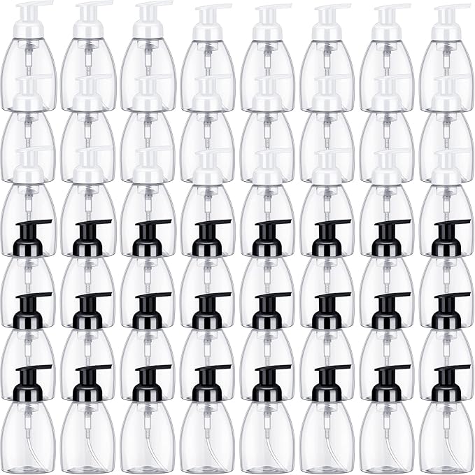 Nuenen 48 Pieces Foaming Soap Dispensers 8 oz Foaming Pump Bottle Plastic Hand Soap Dispenser with Pumps Empty Refillable Press Containers for Liquid Shampoo Bathroom Kitchen(White, Black)