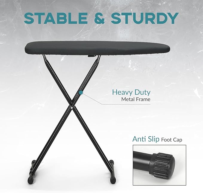 RAINHOL Ironing Board 48x15, Wide Heavy Duty Full Size Ironing Board, Sturdy Iron Table with Smart Hanger, Heat-Resistant Silicone Pad Iron Rest, Black
