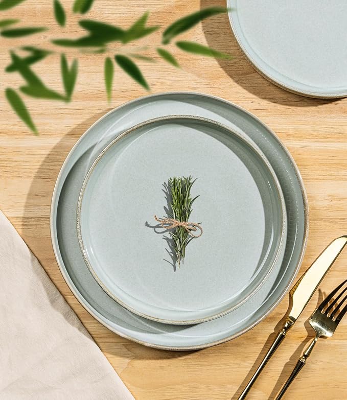 TheTerra Ceramic Dinnerware Sets for 4, 12 Pieces Porcelain Lightweight Plates and Bowls Sets, Scratch Resistant Dish Set, Oven & Microwave & Dishwasher Safe,Illusion Blue