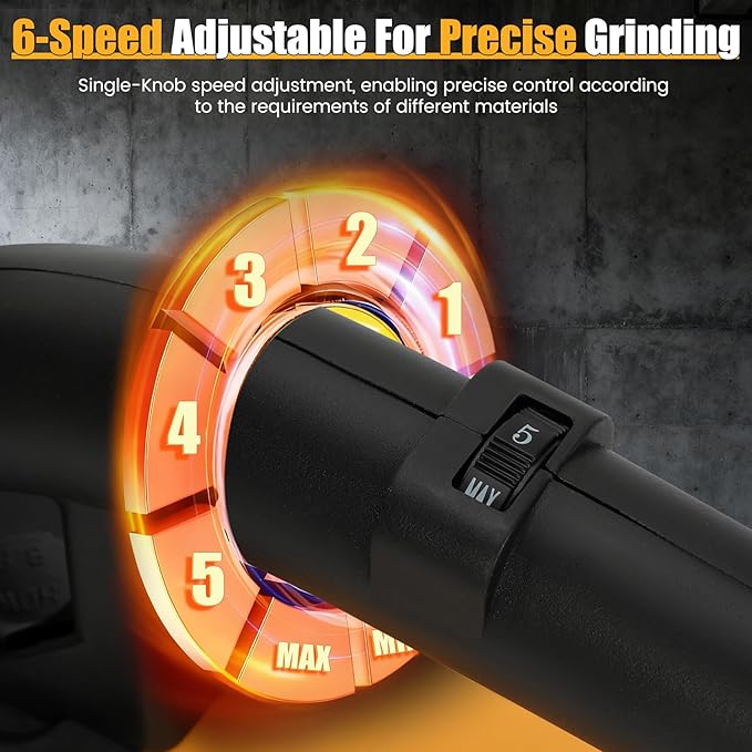 4-Head Concrete Floor Grinder Set, 3800W Concrete Grinder with 6-Speed Control, 6000 RPM Ergonomic Handle & Dust Collection Cover - Ideal for Surface Preparation, Cement, Marble Floors & Surfaces