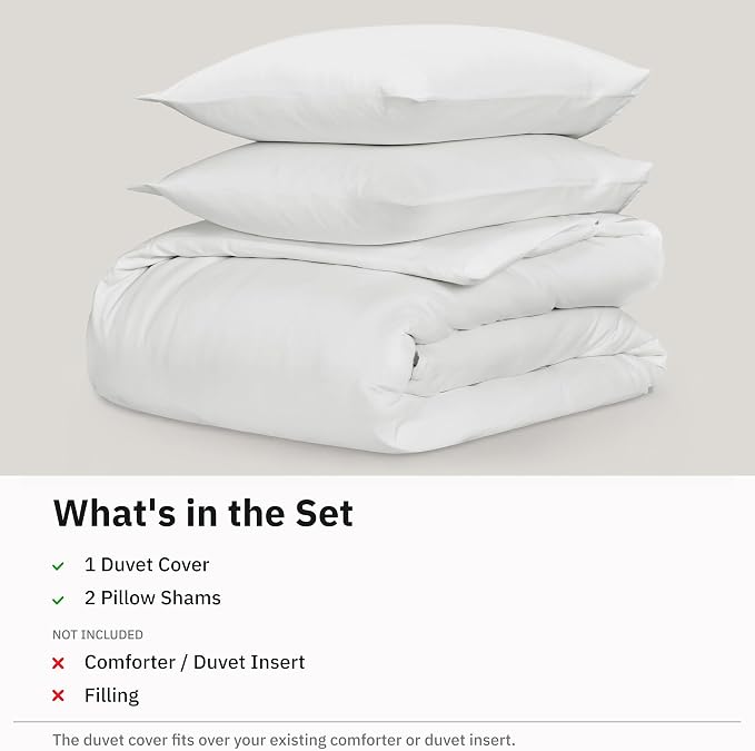 California Design Den 3-Piece Queen Duvet Cover Set Cotton - 400 Thread Count, 100% Cotton Sateen, Soft Queen Bed Duvet Cover Set, Button Closures, Corner Ties, Durable Bedding - Antique White